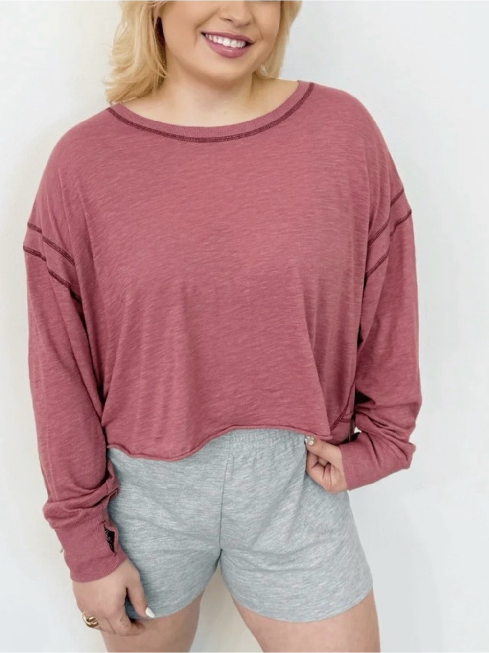 Free People Dusty Rose Long Sleeve Crop Sweatshirt